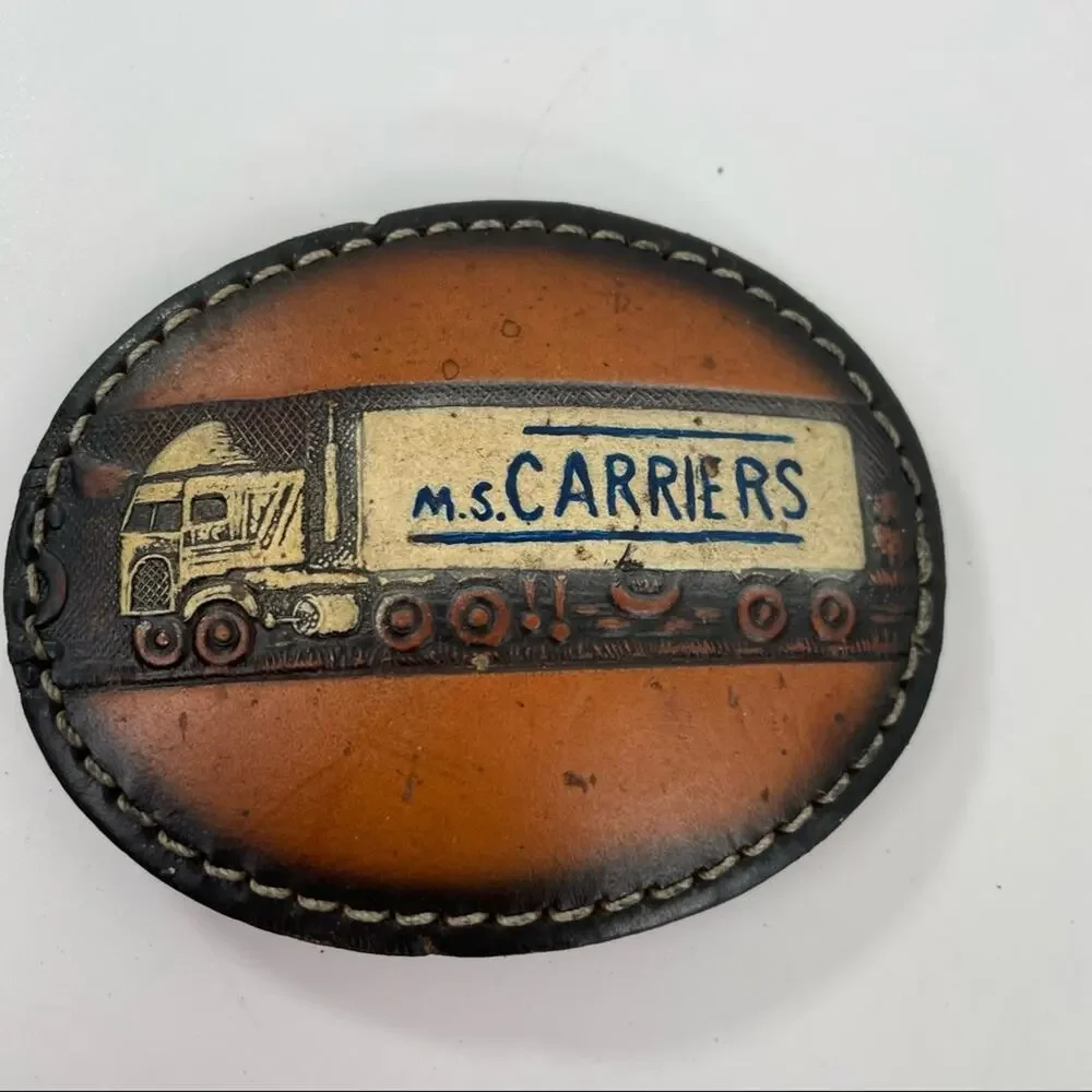 Hand made leather belt buckle M. S. Carriers truck